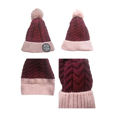 Knit Beanie With Pompom And Cuff